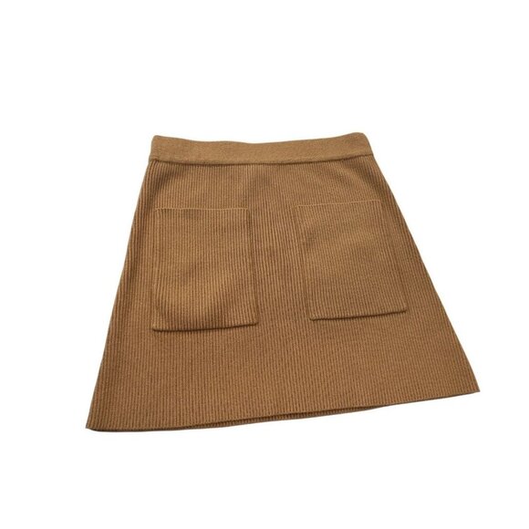 Zara Women Ribbed Knit pocket front Stretch Mini Skirts A line Size M Tan - Picture 4 of 6